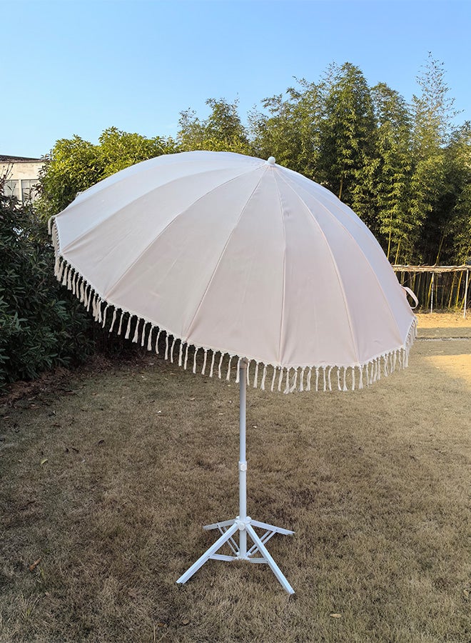 TWT Fringe Tassel Detail Tilt Mechanism Parasol with Base White 2.2m BU2270 - Image 3